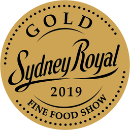 A gold circle with black text, reading: 2019 Sydney Royal Fine Food Show - Gold